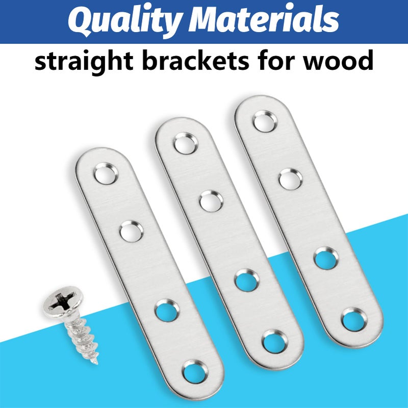 VinBee 12Pcs Flat Straight Brace Brackets with Screws 3 Inch Stainless Steel Mending Plates for Wood Fixing Connector Straight Repair Fixing Brackets Heavy Duty - Image 3